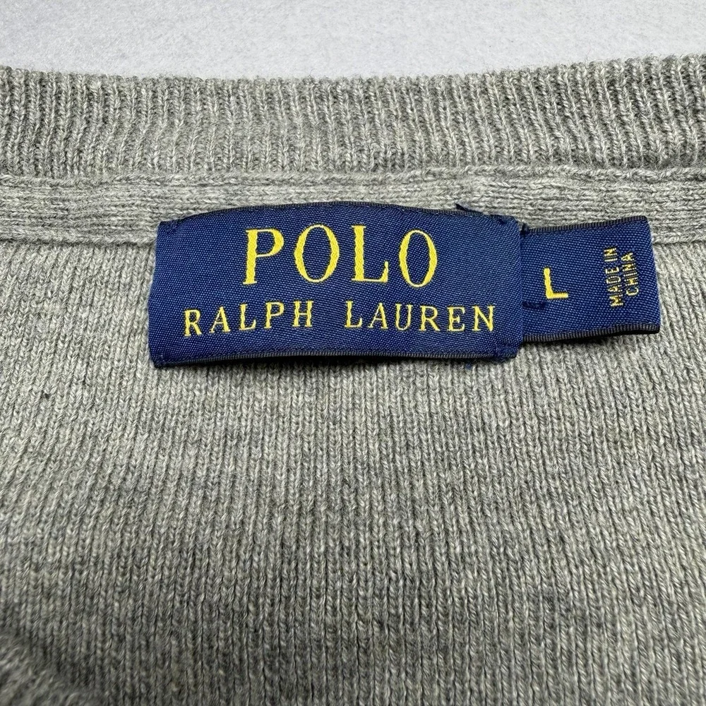Polo Ralph Lauren Men's Gray Crewneck Cotton Knit Sweater Embroidered Logo L
